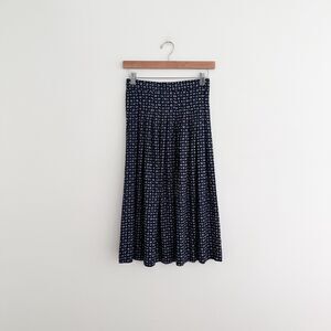 Vintage 90s Rayon Midi Skirt Navy Ditsy Floral Pleated Made in USA Size S